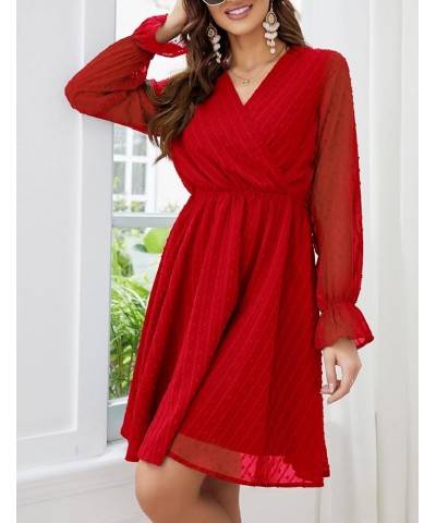 Women's Summer Boho Wrap Dress Red-long Sleeve $14.09 Dresses