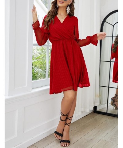 Women's Summer Boho Wrap Dress Red-long Sleeve $14.09 Dresses