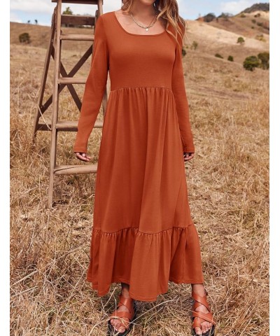 Women's 2024 Spring Dresses Long Sleeve Square Neck Summer Casual Swing Maxi Dress with Pockets Rust $20.39 Dresses