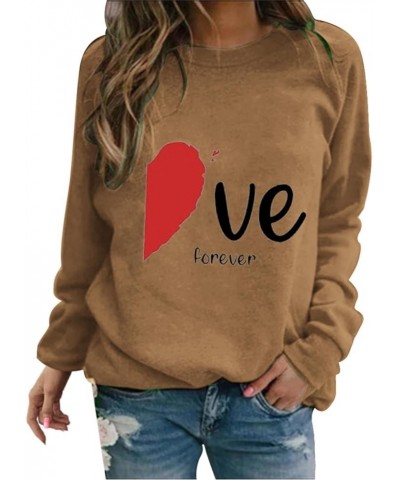 Unisex Womens Valentine's Day Sweatshirt Love Heart Print Long Sleeve Crewneck Funny Holiday T-Shirt Blouse Casual Top A-gold...