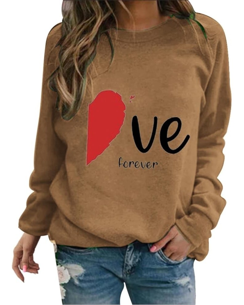 Unisex Womens Valentine's Day Sweatshirt Love Heart Print Long Sleeve Crewneck Funny Holiday T-Shirt Blouse Casual Top A-gold...