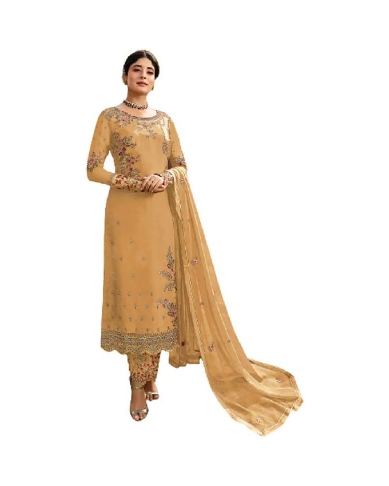 Henith Collection Indian/Pakistani Ethnic wear Georgette Straight Salwar Suit Salwar Kameez Ready To Wear Yellow $41.33 Suits