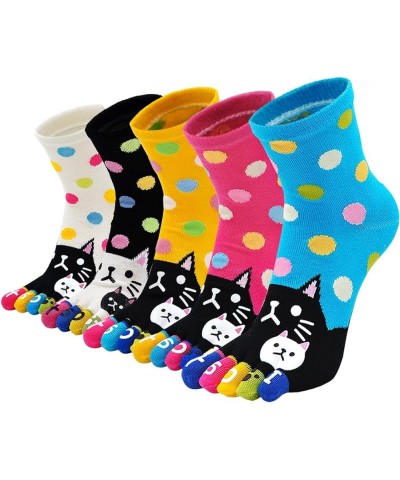 Womens Toe Socks Animal Socks Cotton Five Finger Socks Colorful Funny Casual Crew Socks for Ladies Cat-03-5 Pack $11.42 Activ...