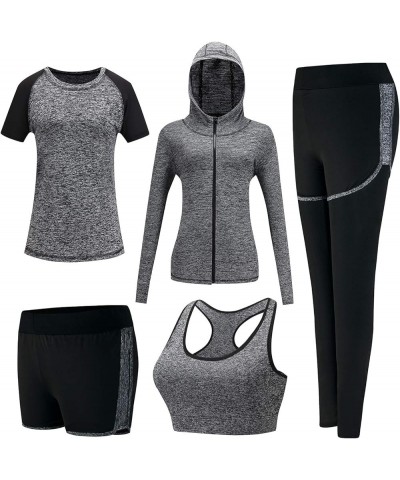 5pcs Workout Outfits for Women Athletic Sets Sport Suits Yoga Gym Fitness Exercise Clothes Jogging Tracksuits Grey $25.91 Act...