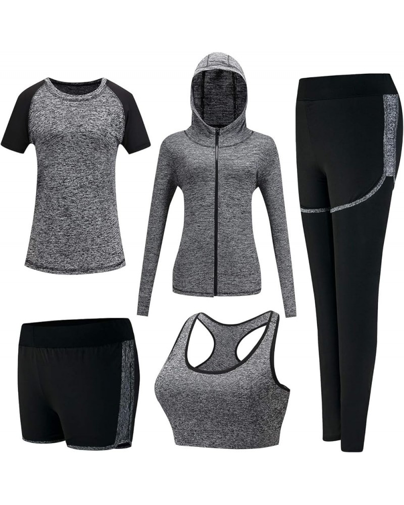 5pcs Workout Outfits for Women Athletic Sets Sport Suits Yoga Gym Fitness Exercise Clothes Jogging Tracksuits Grey $25.91 Act...