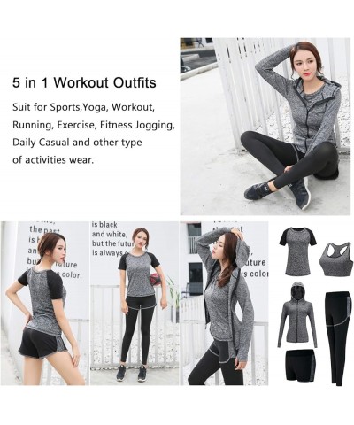 5pcs Workout Outfits for Women Athletic Sets Sport Suits Yoga Gym Fitness Exercise Clothes Jogging Tracksuits Grey $25.91 Act...