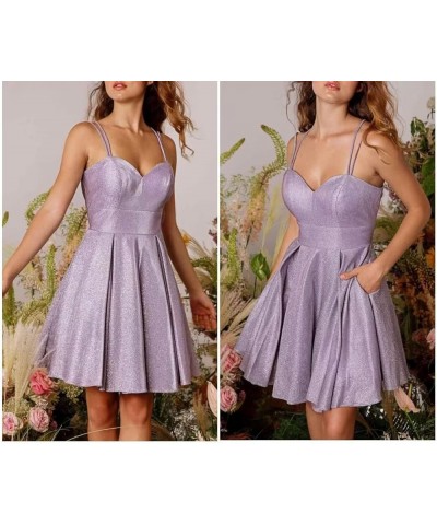 Glitter Homecoming Dresses Short for Teens Sparkly Satin Spaghetti Strap Cocktail Dress with Pockets PE715 Aqua $17.33 Dresses