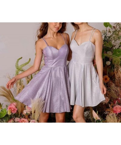 Glitter Homecoming Dresses Short for Teens Sparkly Satin Spaghetti Strap Cocktail Dress with Pockets PE715 Aqua $17.33 Dresses