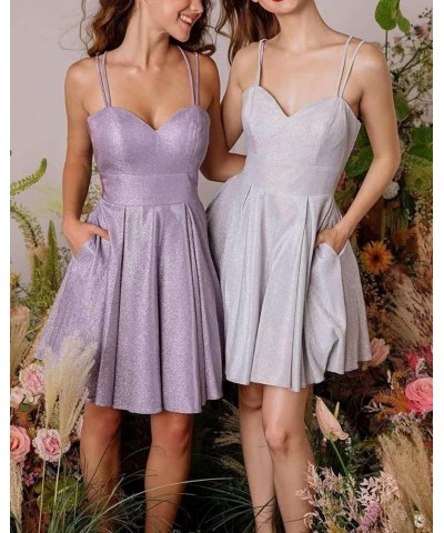 Glitter Homecoming Dresses Short for Teens Sparkly Satin Spaghetti Strap Cocktail Dress with Pockets PE715 Aqua $17.33 Dresses