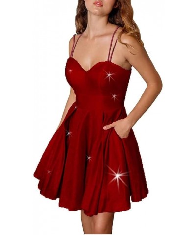 Glitter Homecoming Dresses Short for Teens Sparkly Satin Spaghetti Strap Cocktail Dress with Pockets PE715 Aqua $17.33 Dresses