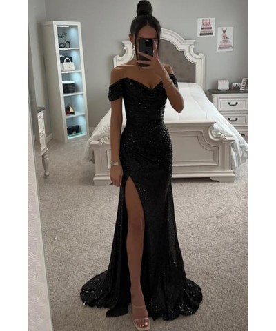 Women's Sequin Prom Dresses with Slit Mermaid Long Ball Gown Ruched Sparkly Formal Evening Gown Orange $30.00 Dresses