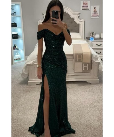 Women's Sequin Prom Dresses with Slit Mermaid Long Ball Gown Ruched Sparkly Formal Evening Gown Orange $30.00 Dresses