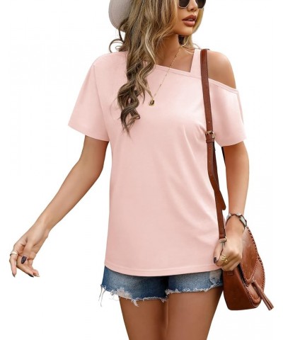 Women's Short Sleeve Tunic Tops Casual Summer Cold Shoulder Blouse Shirts A4 Pink $14.49 Tops