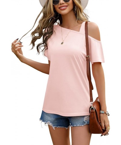 Women's Short Sleeve Tunic Tops Casual Summer Cold Shoulder Blouse Shirts A4 Pink $14.49 Tops