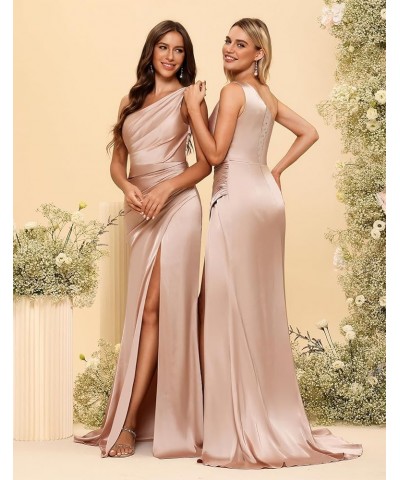 Women's One Shoulder Bridesmaid Dresses with Slit Long Satin Mermaid Prom Dress 2024 NO092 Red $30.00 Dresses