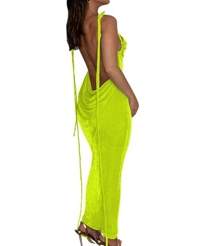 Women's Sexy Spaghetti Strap Backless Cami Dress Bodycon Summer Party Cocktail Formal Halter Dress A-yellow $19.75 Dresses