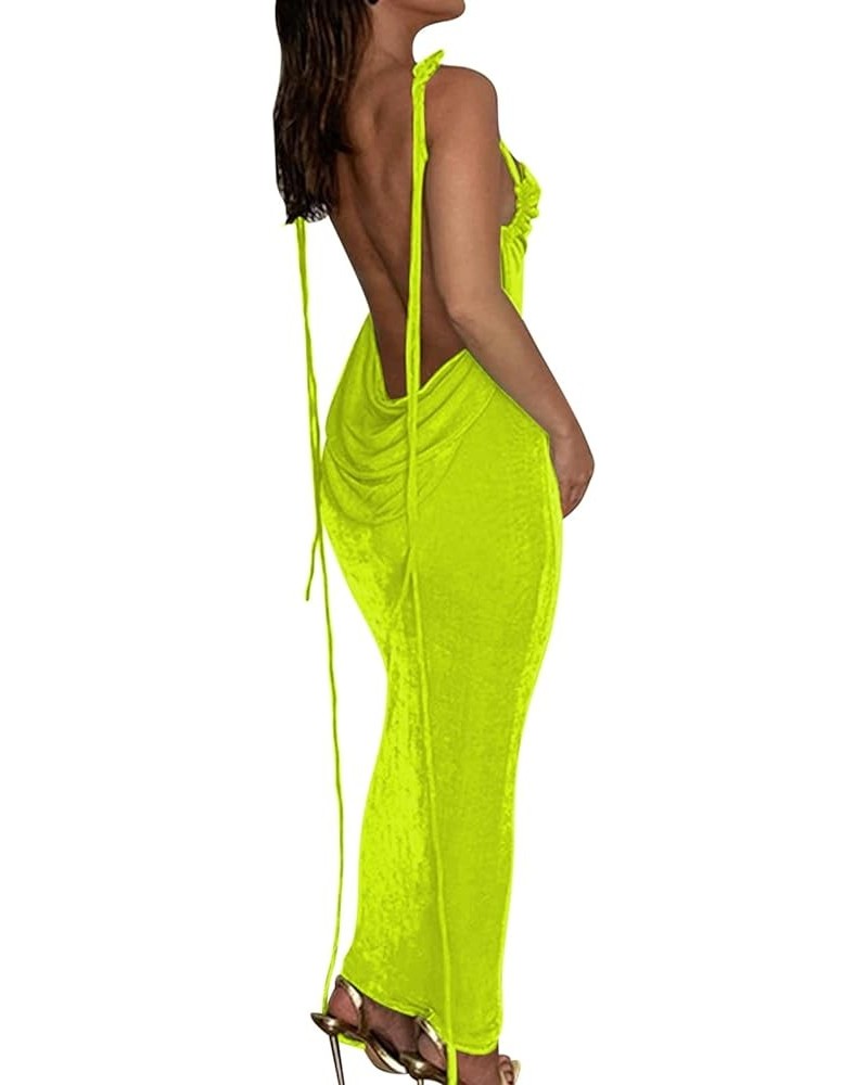 Women's Sexy Spaghetti Strap Backless Cami Dress Bodycon Summer Party Cocktail Formal Halter Dress A-yellow $19.75 Dresses