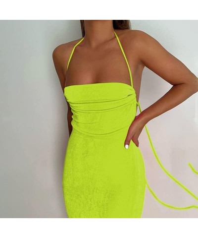 Women's Sexy Spaghetti Strap Backless Cami Dress Bodycon Summer Party Cocktail Formal Halter Dress A-yellow $19.75 Dresses