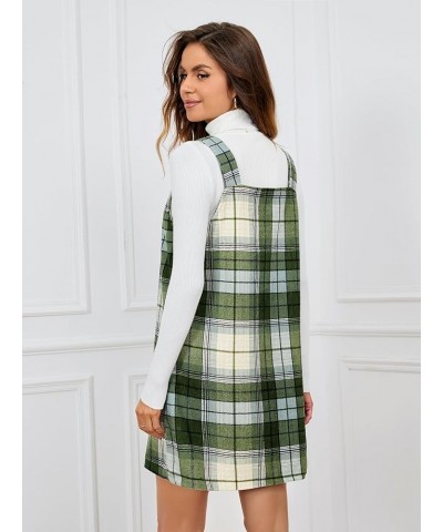 Women's V Neck Corduroy Pinafore Overall Mini Dress Jumper Dress Green Tartan $12.23 Overalls