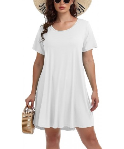 Womens Summer Casual T Shirt Dresses Short Sleeve Swing Tunic Dress White $14.24 Dresses