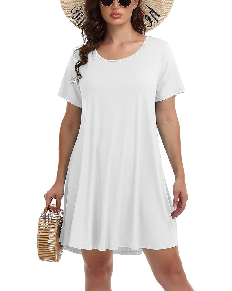 Womens Summer Casual T Shirt Dresses Short Sleeve Swing Tunic Dress White $14.24 Dresses