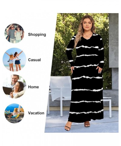 Womens Plus Size Maxi Dresses Long Sleeve Casual V Neck 2023 Fall Winter Soft Loose Fit T-Shirt Dress with Pockets A11-black ...