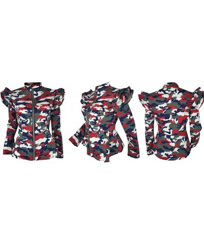 Camo Coat for Women Lightweight Zip Up Camouflage Cropped Jacket Tops Stand Collar Short Denim Outwear Wine $18.23 Jackets