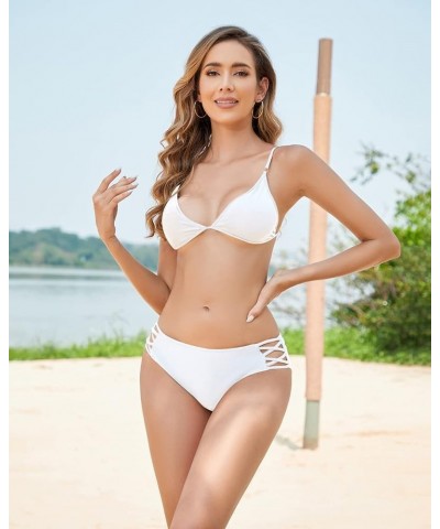 Strappy Bikini Bottoms for Women Full Coverage Bathing Suit Bottoms Low Raise Swimsuit Bottoms White $13.99 Swimsuits