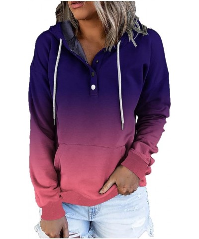 Womens Tie Dye 1/4 Button Hoodies Casual Ombre Hooded Sweatshirts with Pocket Color Block Fit Drawstring Pullover Tops Purple...