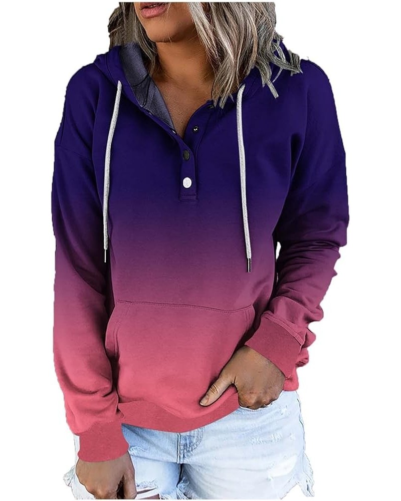 Womens Tie Dye 1/4 Button Hoodies Casual Ombre Hooded Sweatshirts with Pocket Color Block Fit Drawstring Pullover Tops Purple...