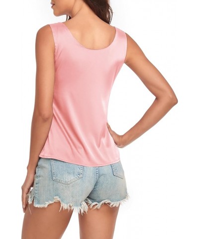 Womens Silk Satin Tank Tops Summer Tank Shirt V-Neck Sleeveless Blouse Camisole Round Neck - Pink $13.74 Tanks