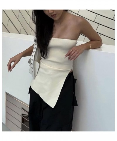 Women Strapless Tube Tops Off Shoulder Sleeveless Bustier Crop Tops Y2K Backless Slim Fit Tank Vest Streetwear T-apricot $8.3...