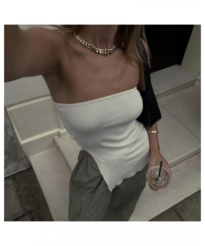 Women Strapless Tube Tops Off Shoulder Sleeveless Bustier Crop Tops Y2K Backless Slim Fit Tank Vest Streetwear T-apricot $8.3...