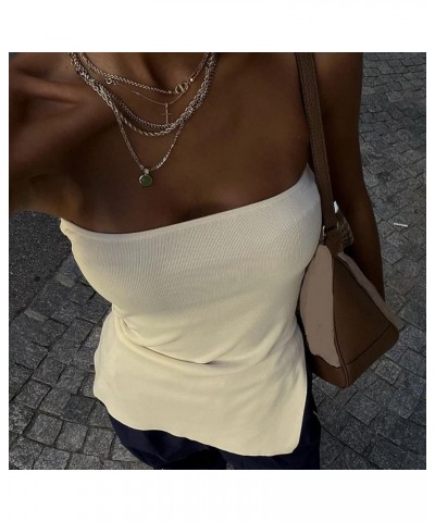 Women Strapless Tube Tops Off Shoulder Sleeveless Bustier Crop Tops Y2K Backless Slim Fit Tank Vest Streetwear T-apricot $8.3...