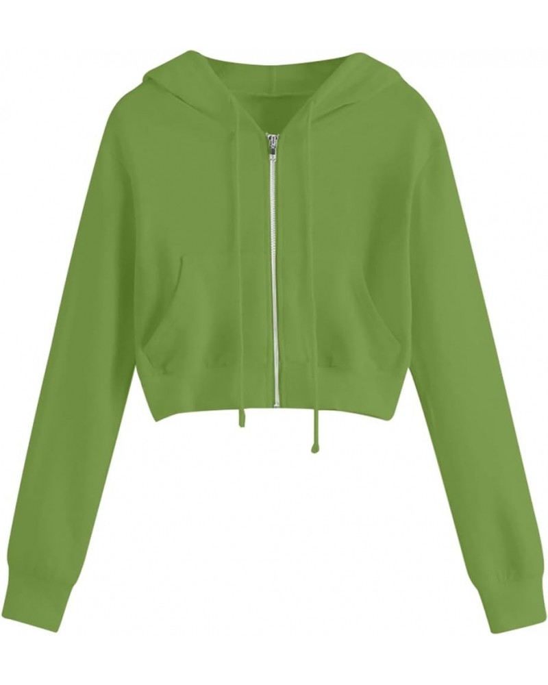 Zip Up Hoodies for Women Cropped Long Sleeve Sweatshirts Jackets Trendy Y2k Crop Tops Teen Girls Clothes 2023 J012-green $7.7...