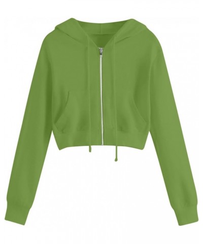 Zip Up Hoodies for Women Cropped Long Sleeve Sweatshirts Jackets Trendy Y2k Crop Tops Teen Girls Clothes 2023 J012-green $7.7...