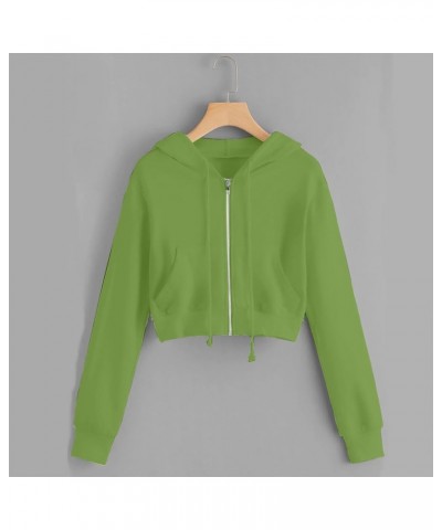 Zip Up Hoodies for Women Cropped Long Sleeve Sweatshirts Jackets Trendy Y2k Crop Tops Teen Girls Clothes 2023 J012-green $7.7...