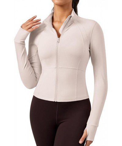 Cropped Workout Running Jackets for Women Long Sleeve Lightweight Zip Up Athletic Tops with Thumb Holes 3 Almond $14.52 Jackets