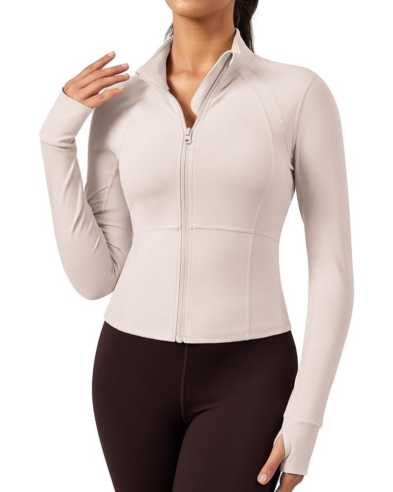 Cropped Workout Running Jackets for Women Long Sleeve Lightweight Zip Up Athletic Tops with Thumb Holes 3 Almond $14.52 Jackets