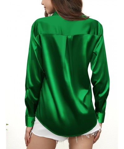 Women's Button Down Shirts Satin Long Sleeve Casual Business Silk Tops with Pocket 1_935_dark Green $19.59 Blouses