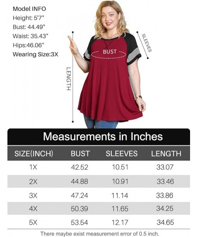 Plus Size Tops for Women Short Sleeve Casual T Shirt Blouses Tunics for Leggings Summer Loose Fit Color Block Stripe 933 Wine...