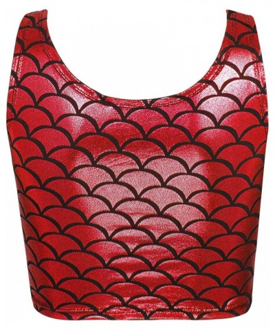 Women Rave Festival Shiny Holographic Mermaid Scale Tank Top Gym Fitness Sports Crop Top Burgundy $8.50 Lingerie