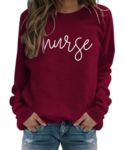 Oversized Sweatshirt for Women Nurse Letter Print Crew Neck Long Sleeve Tops Casual Simple Pullover Blouse Streetwear Wine $8...