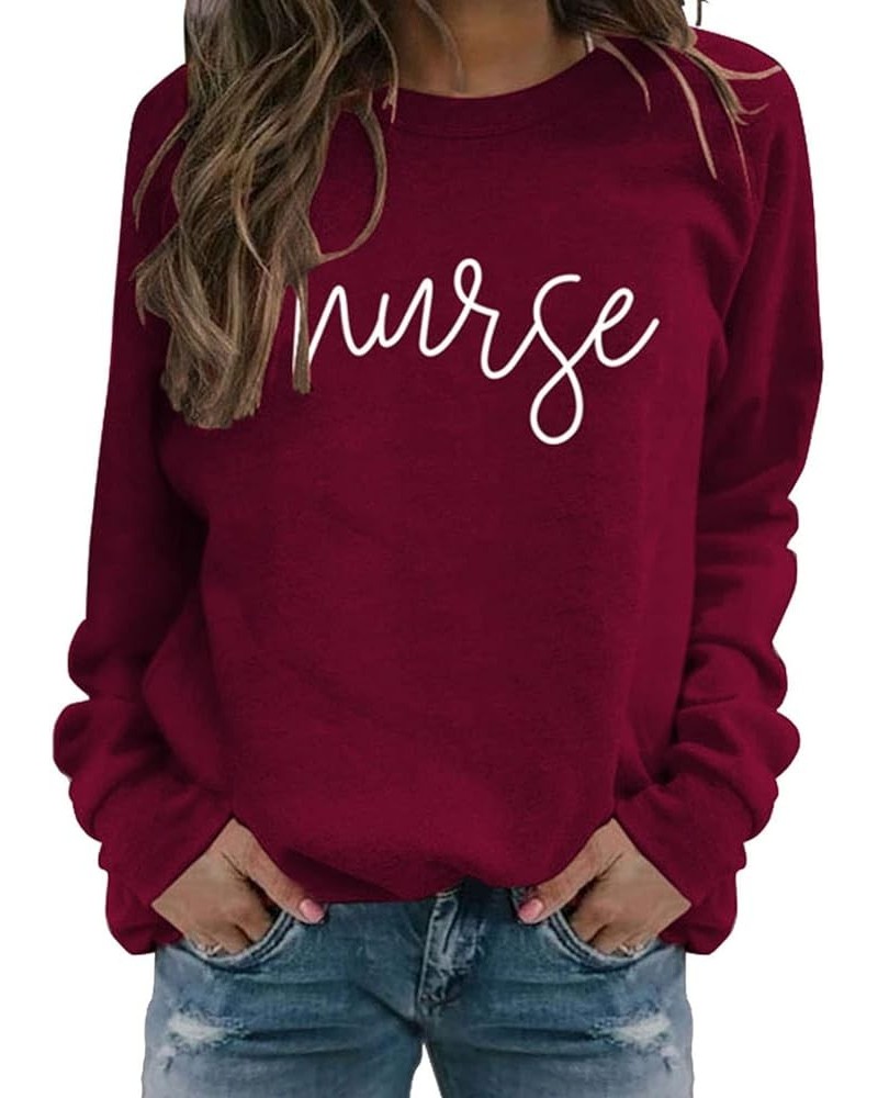 Oversized Sweatshirt for Women Nurse Letter Print Crew Neck Long Sleeve Tops Casual Simple Pullover Blouse Streetwear Wine $8...