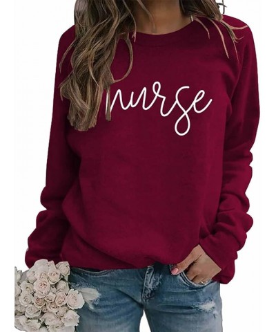 Oversized Sweatshirt for Women Nurse Letter Print Crew Neck Long Sleeve Tops Casual Simple Pullover Blouse Streetwear Wine $8...