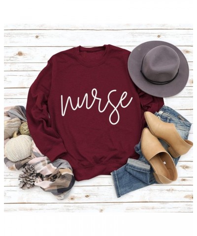 Oversized Sweatshirt for Women Nurse Letter Print Crew Neck Long Sleeve Tops Casual Simple Pullover Blouse Streetwear Wine $8...