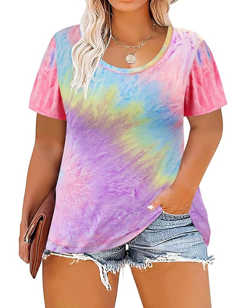 Plus Size T Shirt for Women Short Sleeve Tunic Cross Line Shirts Round Neck Tops Summer Blouse XL-5XL 14-28 3_ Pink Tie Dye $...