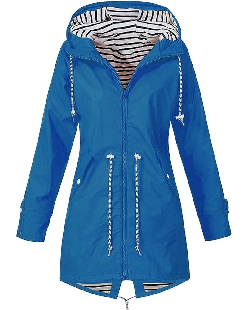 Plus Size Coat for Women Fall Winter Solid Rain Jacket Outdoor Waterproof Hooded Raincoat Windproof 2023 Jackets Z-blue $14.2...