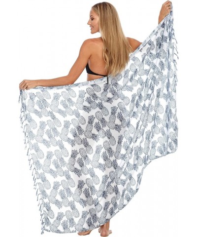 Womens Beach Cover Up Sarong Swimsuit Cover-Up Pareo Coverups Print White/Navy Blue $13.24 Swimsuits