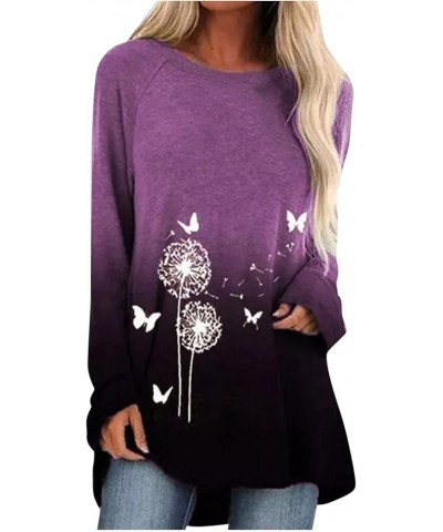 Womens Long Sleeve T Shirts Blouses Trendy Tops Casual Floral Tunic Sweatshirts Long Sleeve Round Neck Shirts S1-purple $4.94...